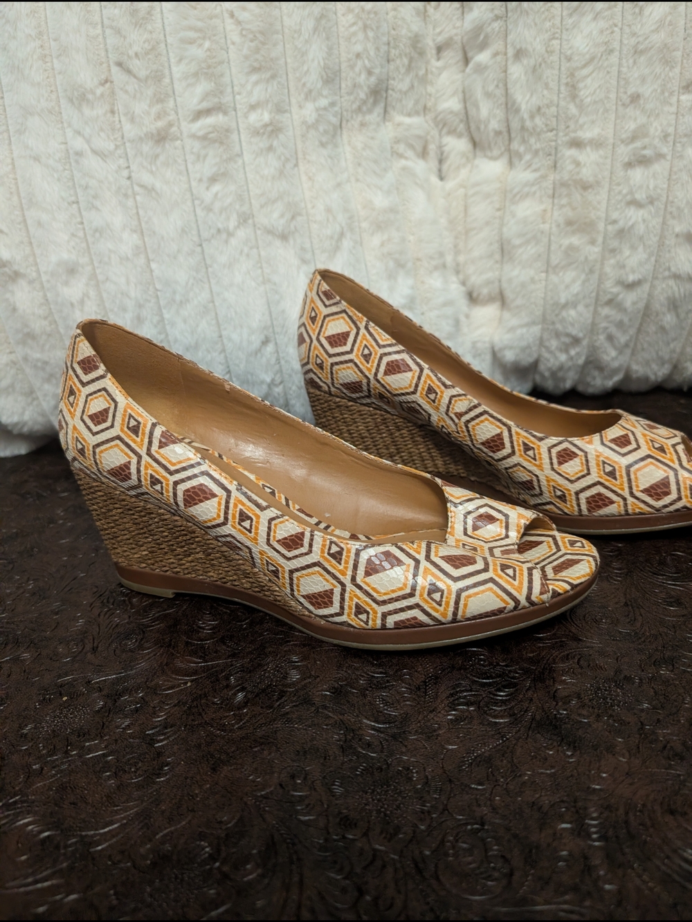 Naturalizer Women's Geometric Wedge Pumps in Brown & Yellow